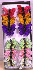 16133/Бабочки 5см цветные на пике  24 шт./уп.