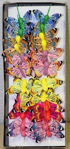 7007/Бабочки 5см цветные на пике  24 шт./уп.