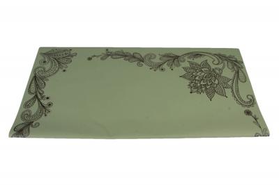 62051/Пленка цветная с каймой-черный орнамент, оливковая, 60см*60см, 20 листов