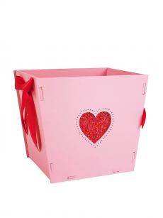 ПУ137-02-0503 Подарочная коробка с сердцами №1 (15*15*15) МДФ,окрашен.,оформл.,Розовый-белый,1шт