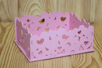 ПУ179-02-0505 Подарочная упаковка "Сердца", розовый (17,5*15*8), МДФ 3мм